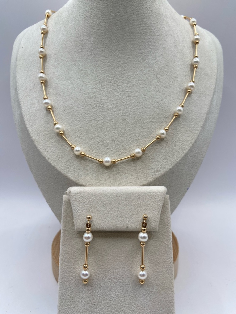 Rare 14K Yellow Gold 5mm Cultured Pearl By The Yard Station Necklace 18”L - Picture 8 of 9